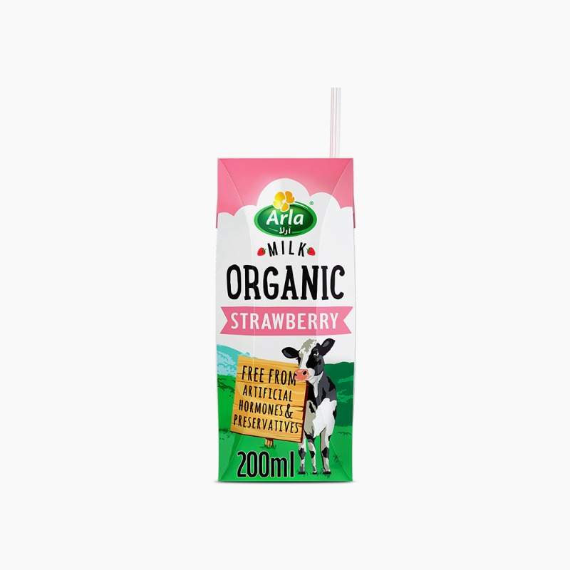 Organic Strawberry Milk UHT Low Fat 200ml Arla