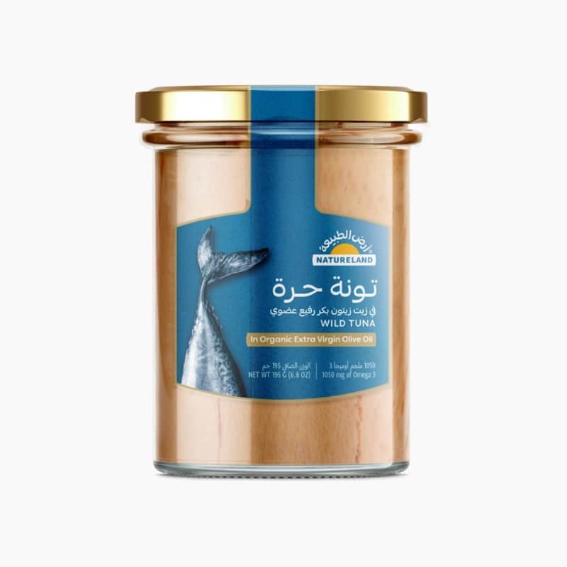 تونة حرة في زيت زيتون بكر رفيع عضوي ١٩٥جم أرض الطبيعة