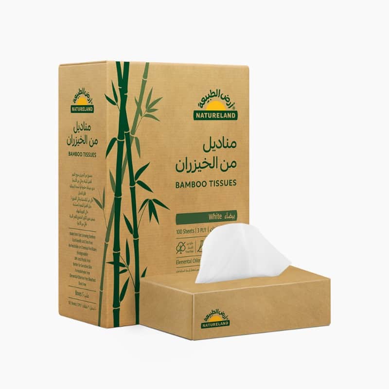 مناديل بيضاء من الخيزران ٥ علب- العلبة ١٠٠ منديل - ٣ طبقات أرض الطبيعة