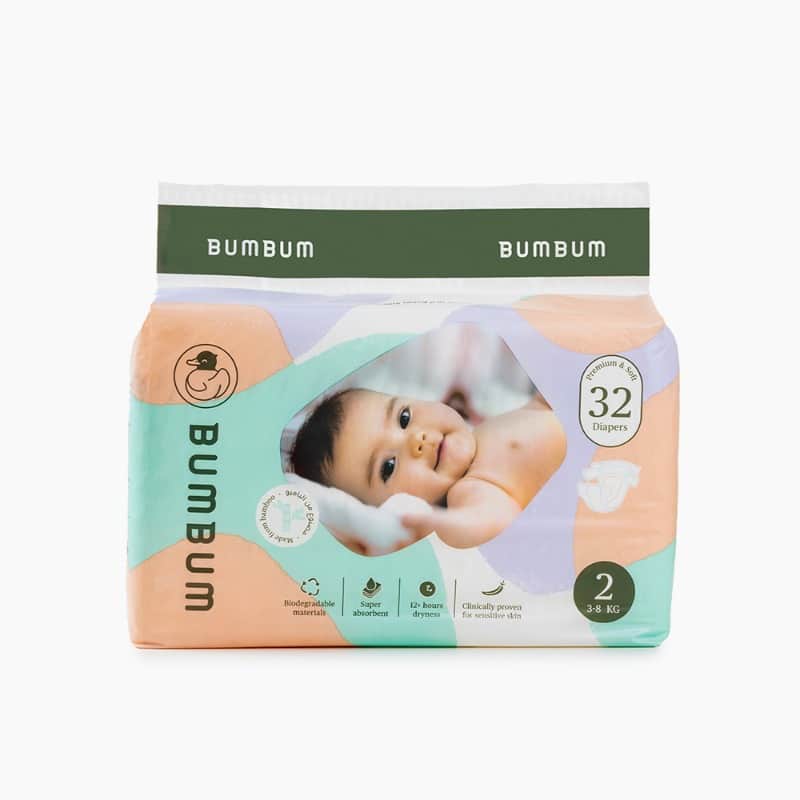 Bamboo Diapers - Size 2 Compact (3-8kg) 32 Diapers Bumbum