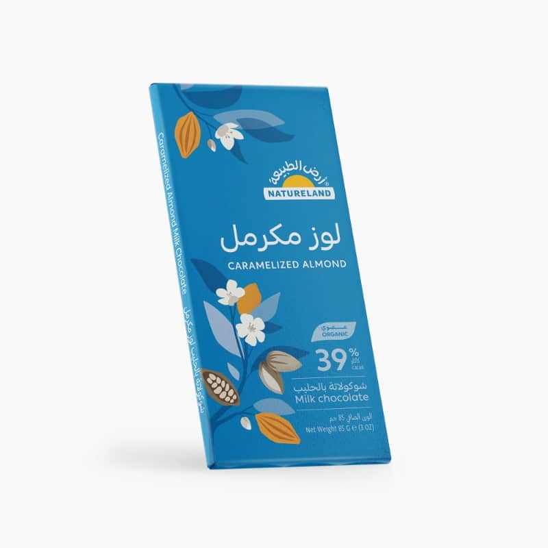 شوكولاتة بالحليب - لوز مكرمل ٨٥جم أرض الطبيعة